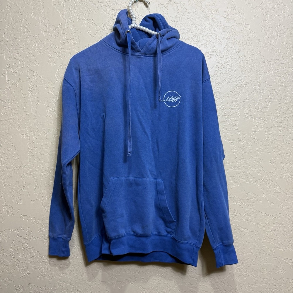 90s Y2K Lost Enterprises M Skateboarder Hoodie Sweatshirt Blue VTG Wash